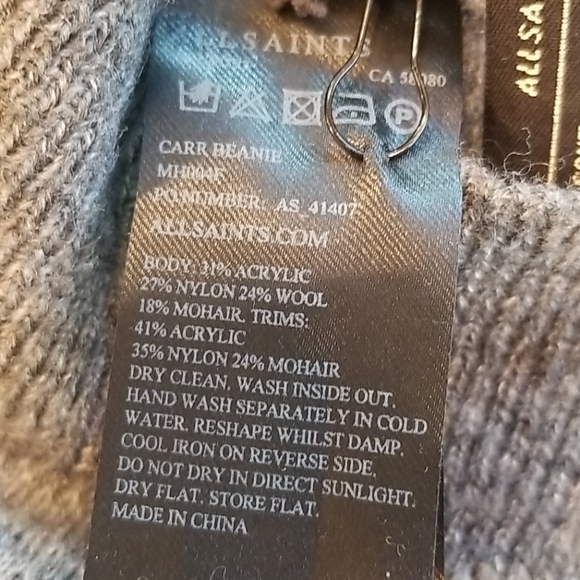 💕ALLSAINTS💕 Carr Beanie ~ Grey Marl Wool Mohair NWT - Picture 12 of 12